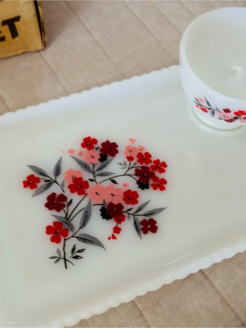 Anchor Milk Glass Snack Set Primrose Pattern